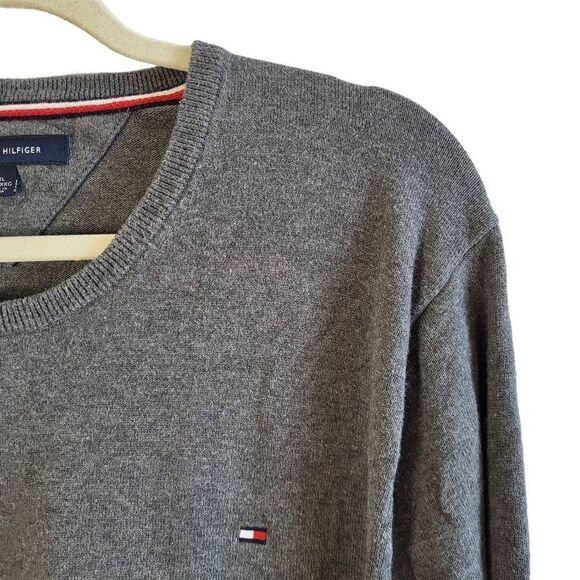 TOMMY Hilfiger Cotton Sweater Grey Knit Size XXL 90s Vintage Y2K - Picture 2 of 5
